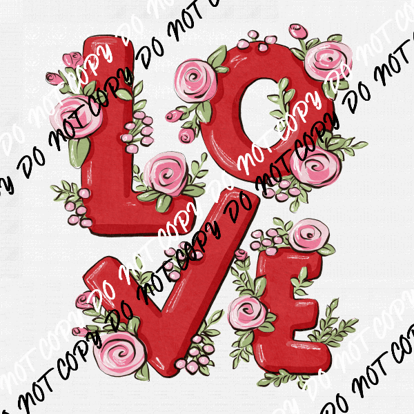 Love Red with Pink Roses DTF Transfer - We Print U Press DTF Transfers