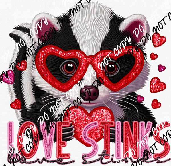 Love Stinks Skunk faux sequin and embroidery DTF Transfer - We Print U Press DTF Transfers