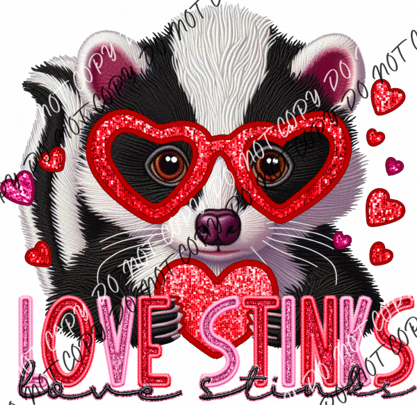 Love Stinks Skunk Faux Sequin And Embroidery Dtf Transfer Rtp Transfers