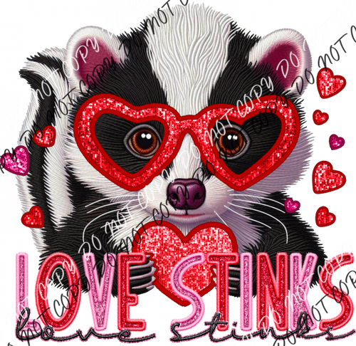 Love Stinks Skunk Faux Sequin And Embroidery Dtf Transfer Rtp Transfers