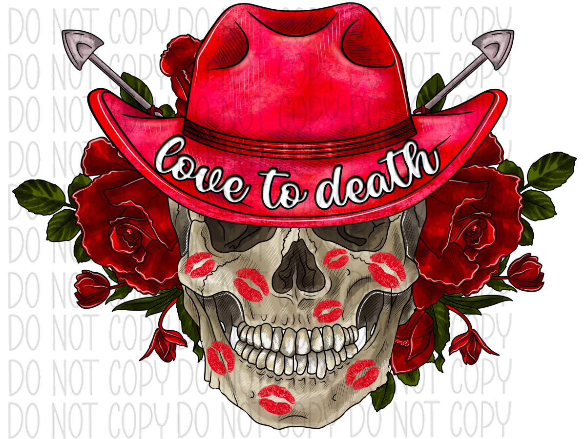 Love To Death Skeleton Cowboy Hat Pink Dtf Transfer