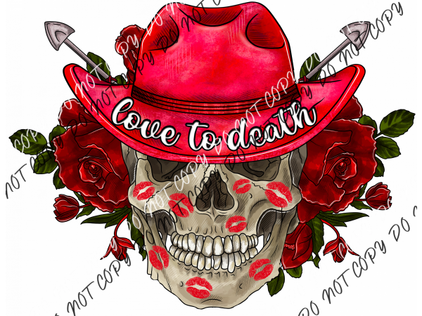 Love To Death Skeleton Cowboy Hat Pink Dtf Transfer