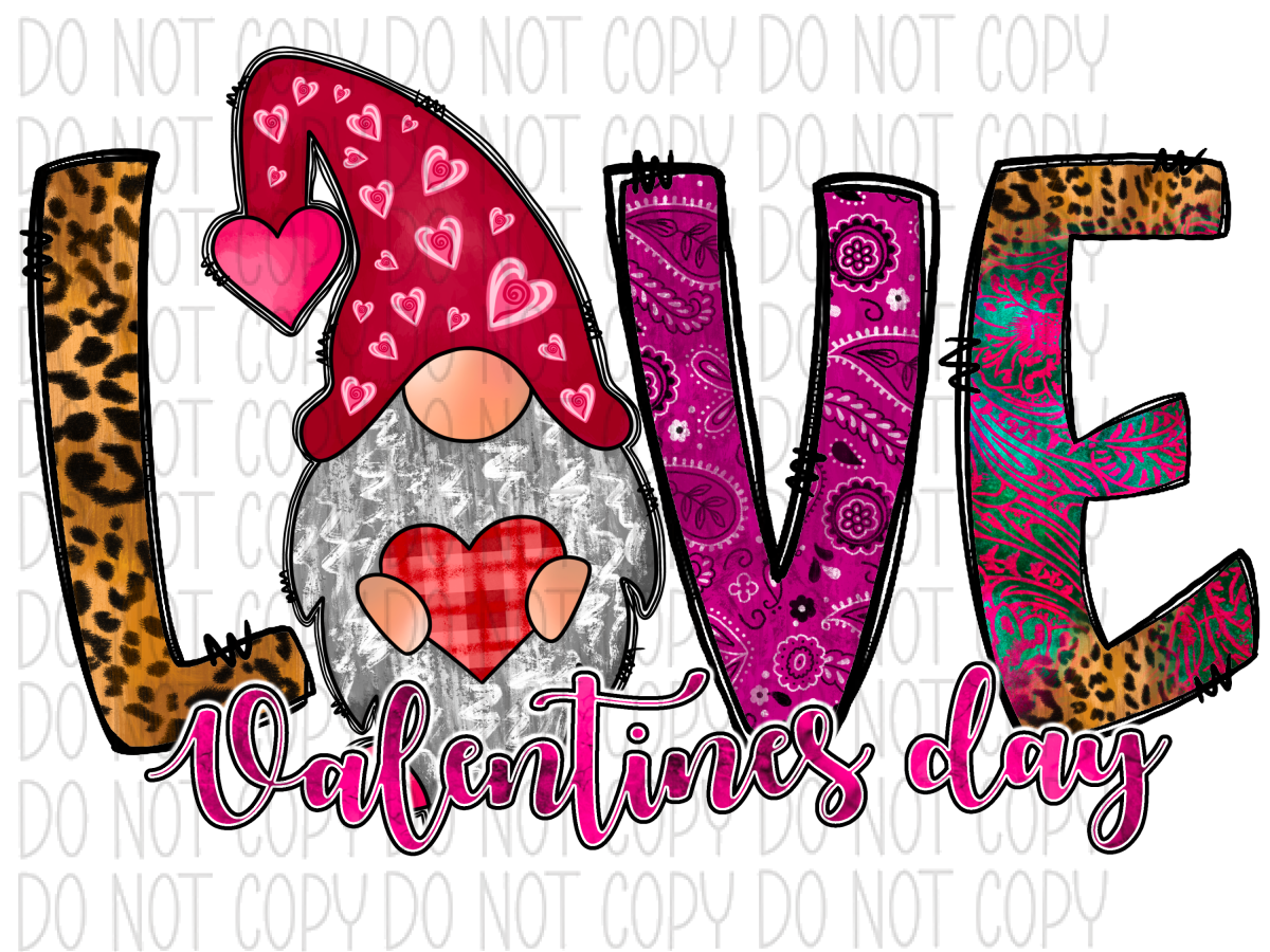 Love Valentines Day Gnome Dtf Transfer