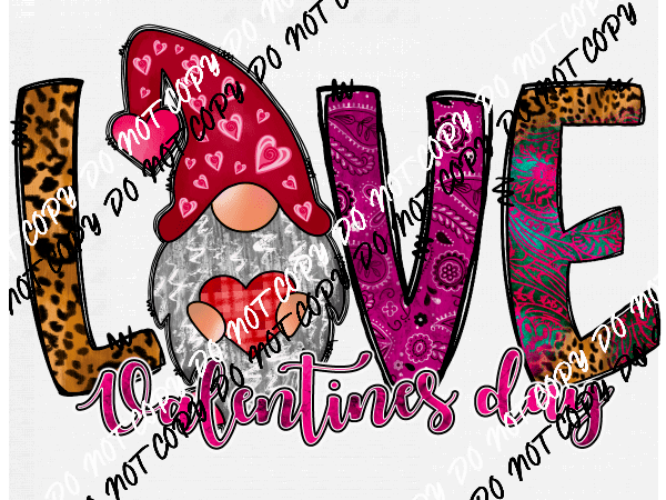 Love Valentine's Day Gnome DTF Transfer - We Print U Press DTF Transfers