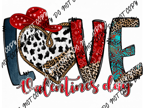 Love Valentine's Day Leopard Western DTF Transfer - We Print U Press DTF Transfers