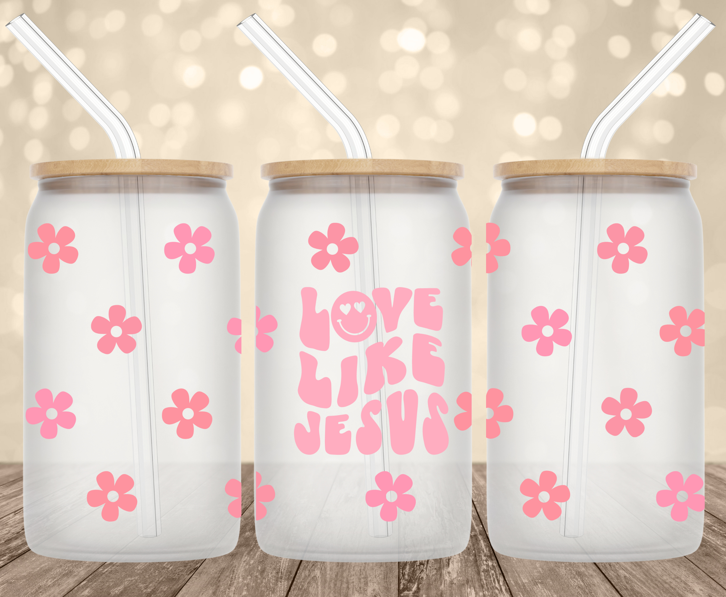 Love Like Jesus Pink UV Transfer for 16 oz Glass Can Tumblers