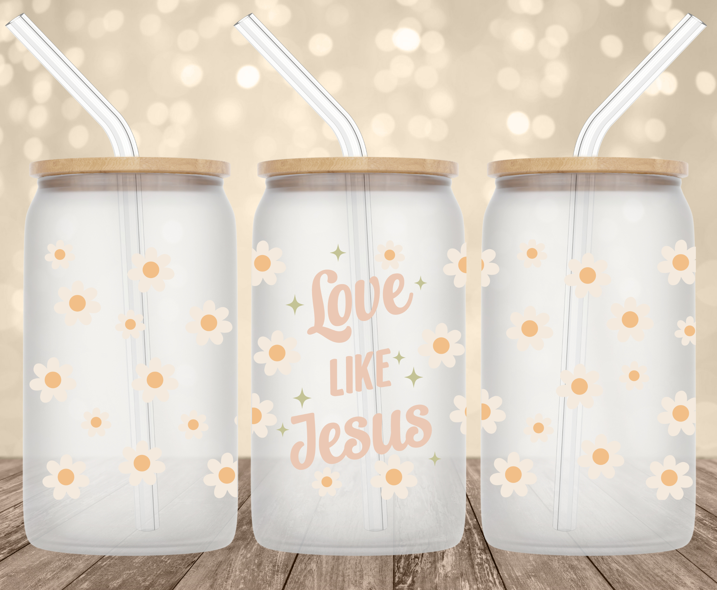 Love Like Jesus Yellow UV Transfer for 16 oz Glass Can Tumblers