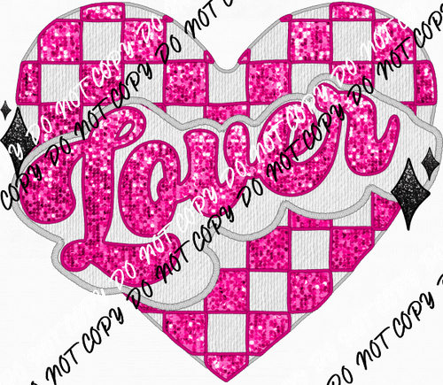 Lover Pink Check Heart faux sequin and embroidery DTF Transfer - We Print U Press DTF Transfers