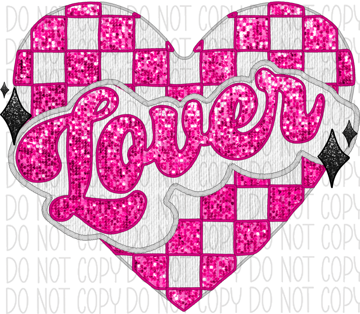 Lover Pink Check Heart Faux Sequin And Embroidery Dtf Transfer Rtp Transfers