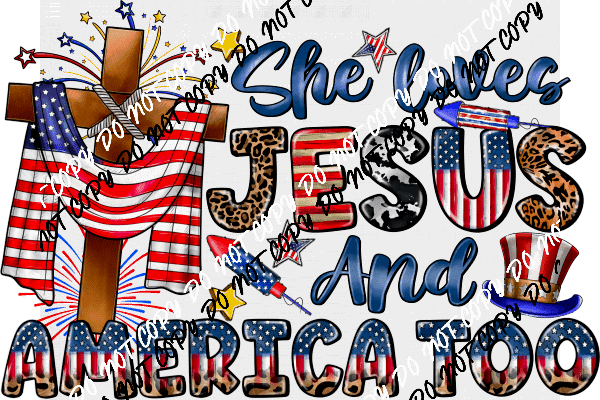 Loves Jesus and America Too Cross DTF Transfer - We Print U Press DTF Transfers