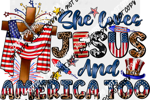 Loves Jesus and America Too Cross DTF Transfer - We Print U Press DTF Transfers