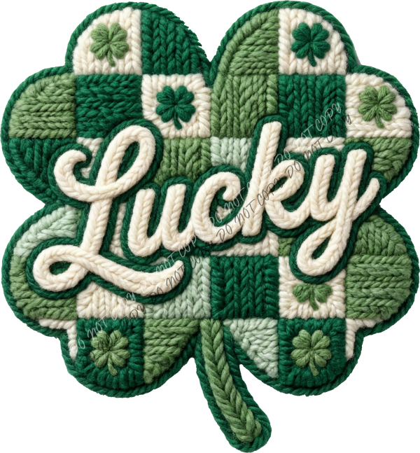 Lucky Patchwork Faux Yarn Shamrock DTF Transfer RTP DTF Transfers