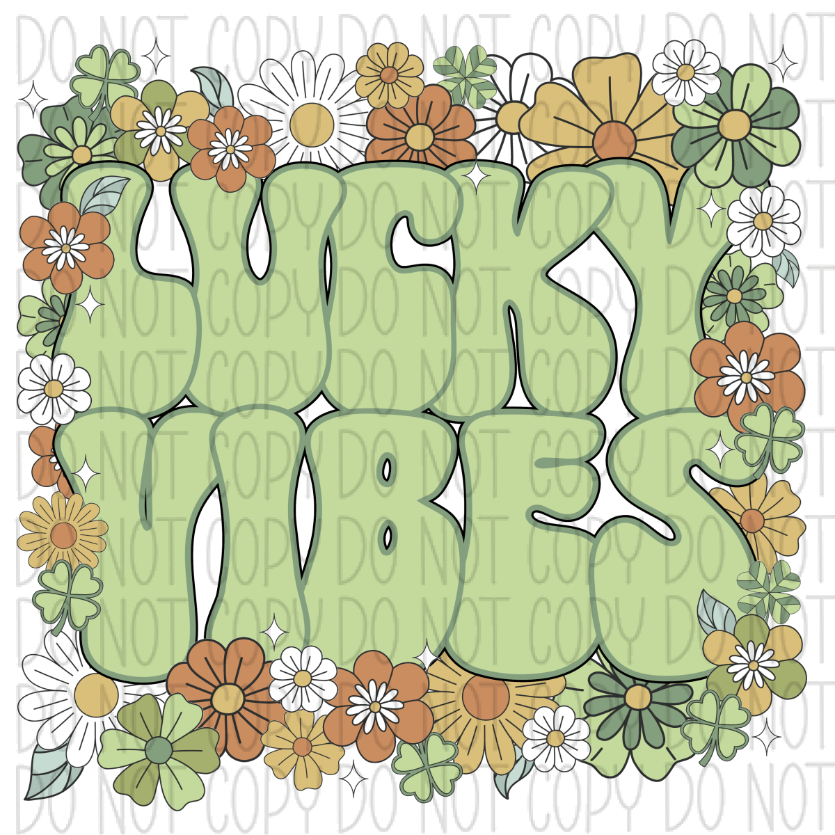Lucky Vibes Green Floral Dtf Transfer Rtp Transfers