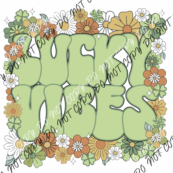 Lucky Vibes Green Floral Dtf Transfer Rtp Transfers