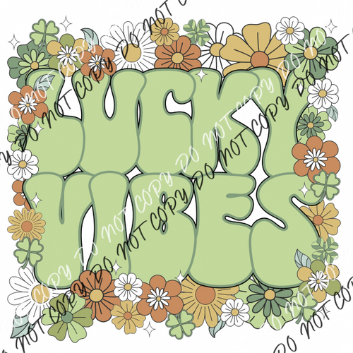 Lucky Vibes Green Floral Dtf Transfer Rtp Transfers