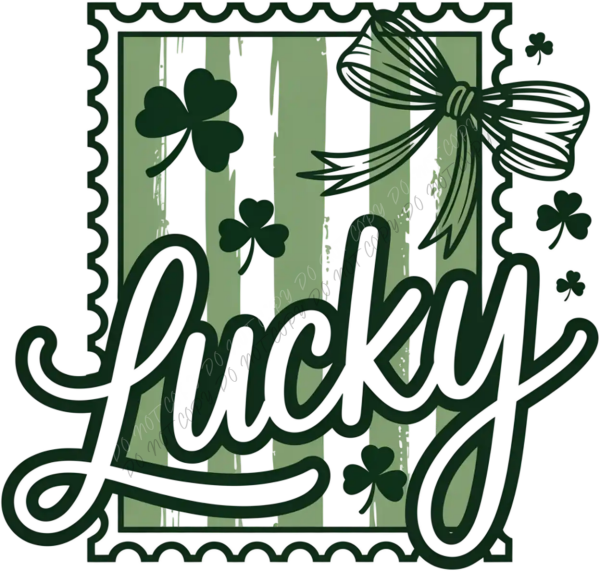 Green and white striped St. Patrick's Day design with shamrocks and ribbon bow, ready to press DTF transfer