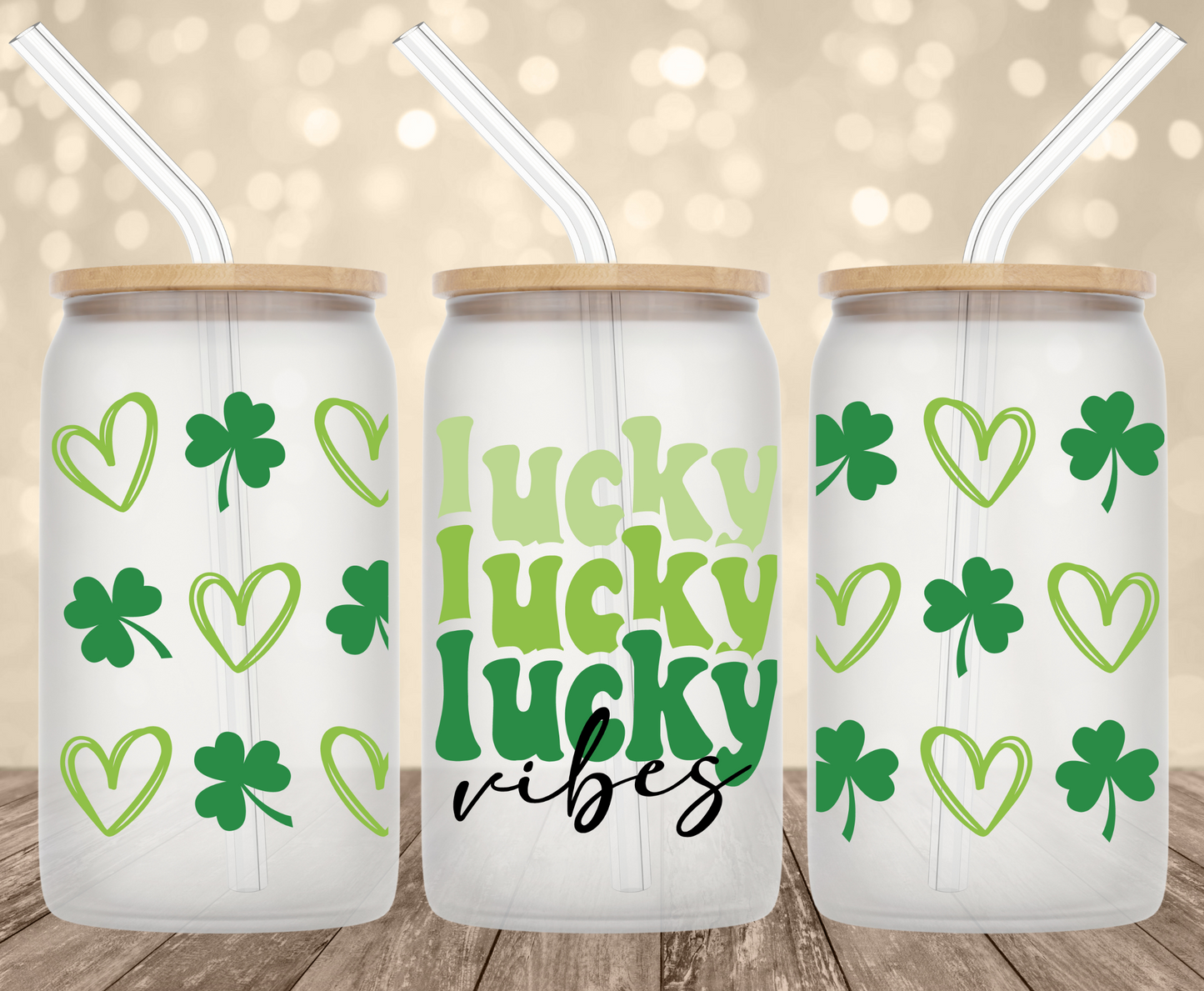 Lucky Vibes Stacked 16 oz Glass Can