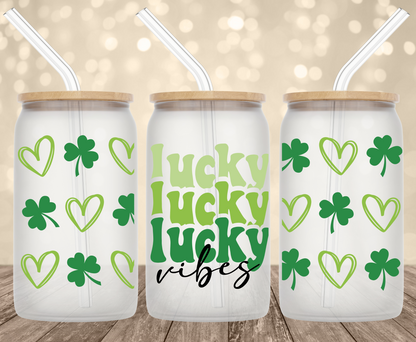 Lucky Vibes Stacked UV Transfer for 16 oz Glass Can