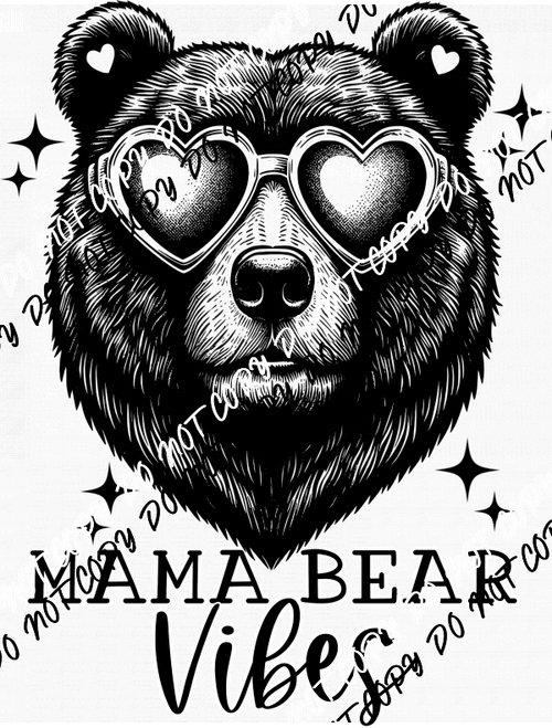 Mama Bear Vibes with Heart Glasses DTF Transfer - We Print U Press DTF Transfers