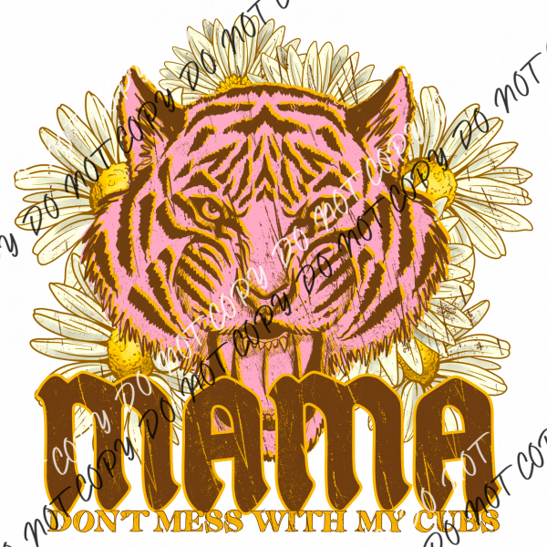 Mama Tiger Pink Flowers Vintage Dtf Transfer