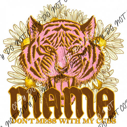 Mama Tiger Pink Flowers Vintage Dtf Transfer