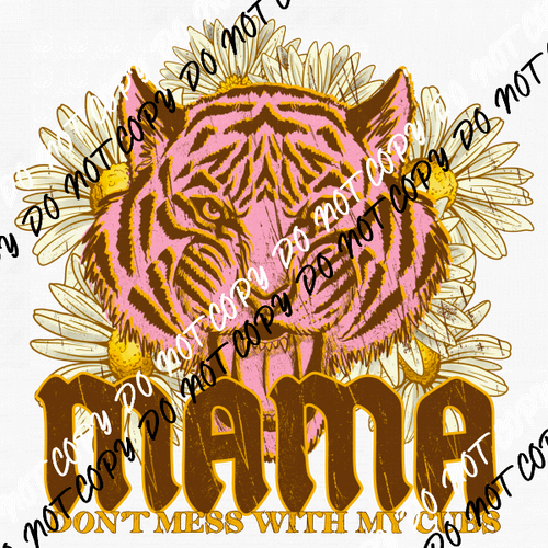 Mama Tiger Pink Flowers Vintage DTF Transfer - We Print U Press DTF Transfers