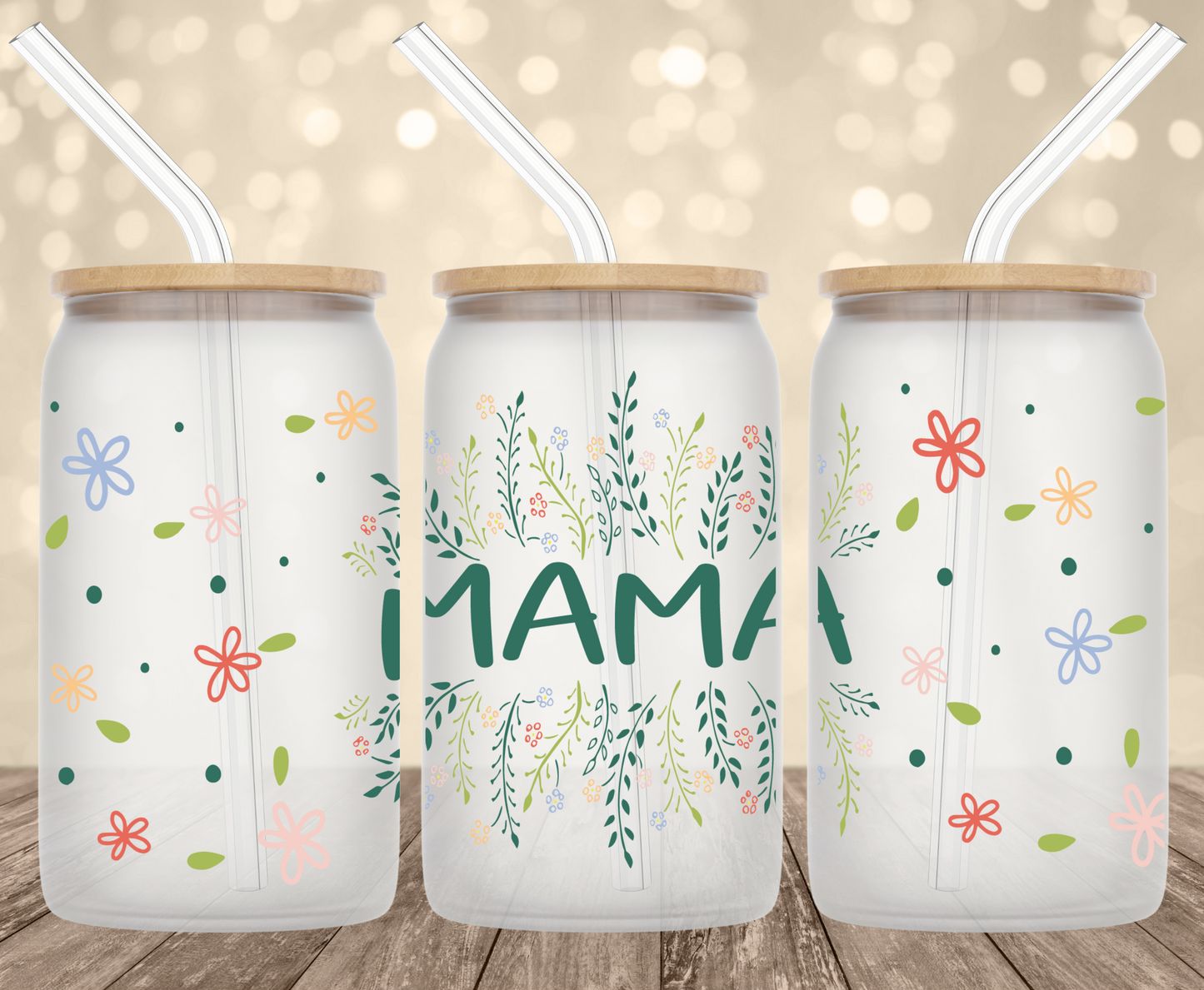 Mom Floral 16 oz Glass Can