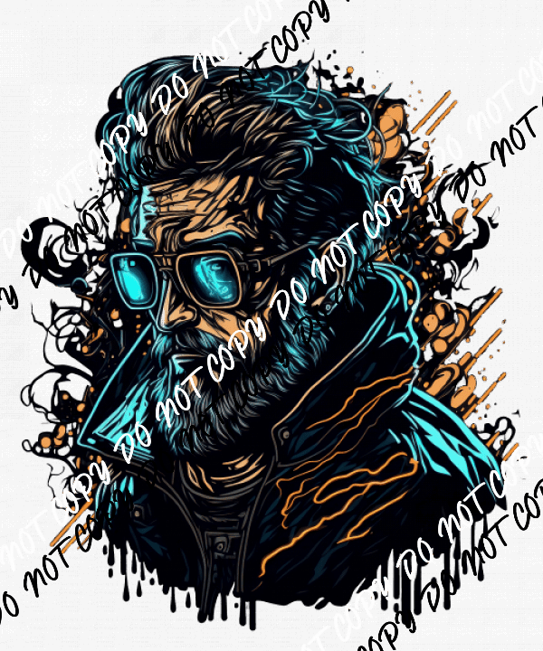 Man with Beard Sunglasses Gold Turquoise DTF Transfer - We Print U Press DTF Transfers