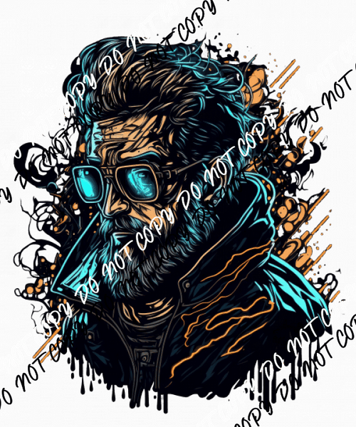 Man with Beard Sunglasses Gold Turquoise DTF Transfer - We Print U Press DTF Transfers