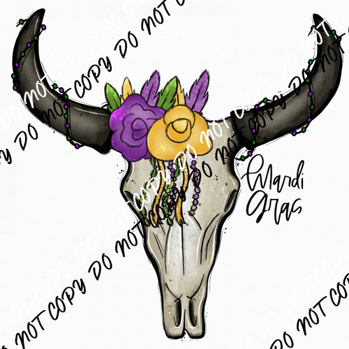 Mardi Gras Cow Skull DTF Transfer - We Print U Press DTF Transfers