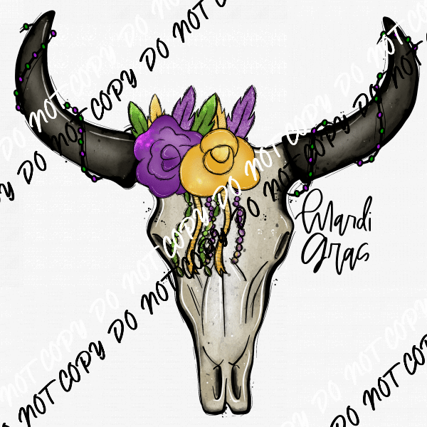 Mardi Gras Cow Skull DTF Transfer - We Print U Press DTF Transfers