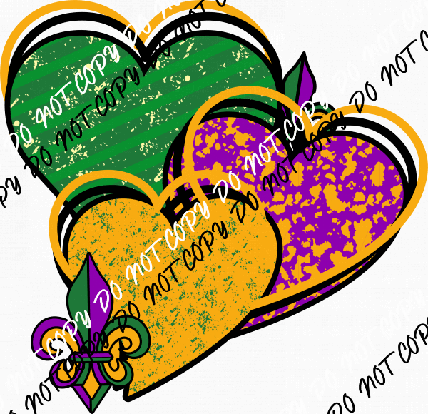 Mardi Gras Hearts DTF Transfer - We Print U Press DTF Transfers