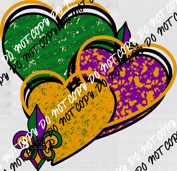 Mardi Gras Hearts DTF Transfer - We Print U Press DTF Transfers