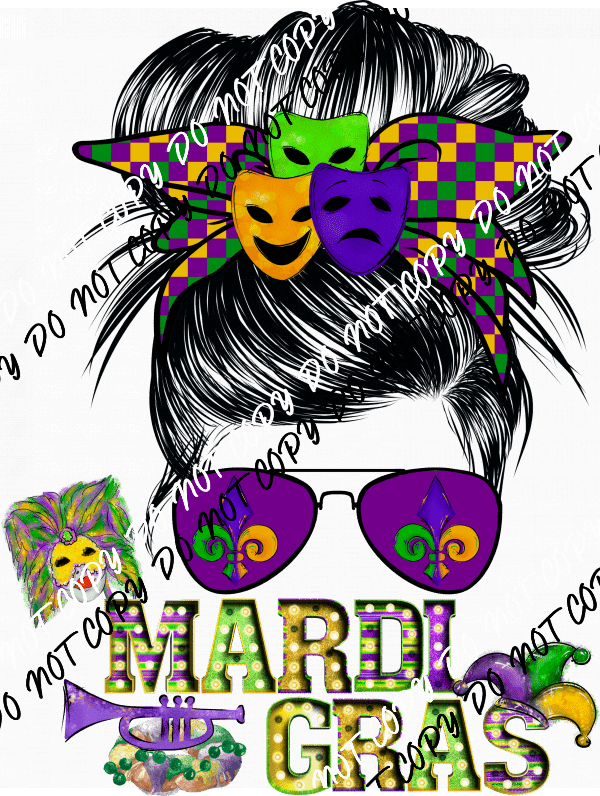 Mardi Gras Messy Bun DTF Transfer - We Print U Press DTF Transfers