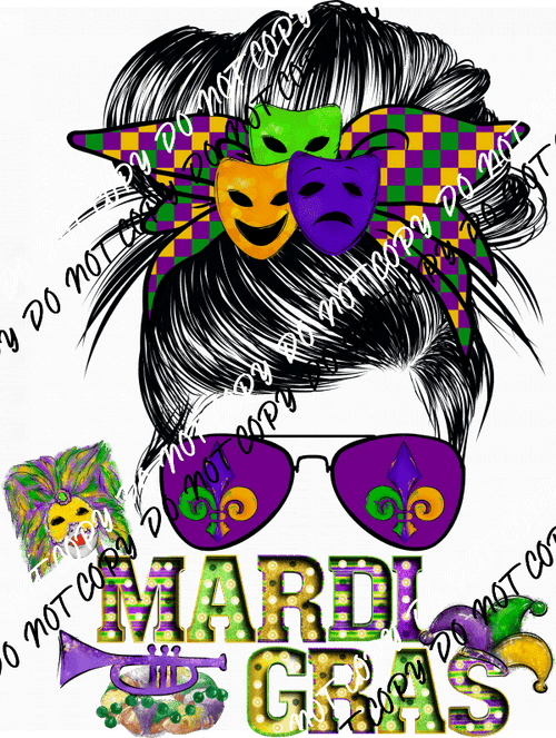 Mardi Gras Messy Bun DTF Transfer - We Print U Press DTF Transfers