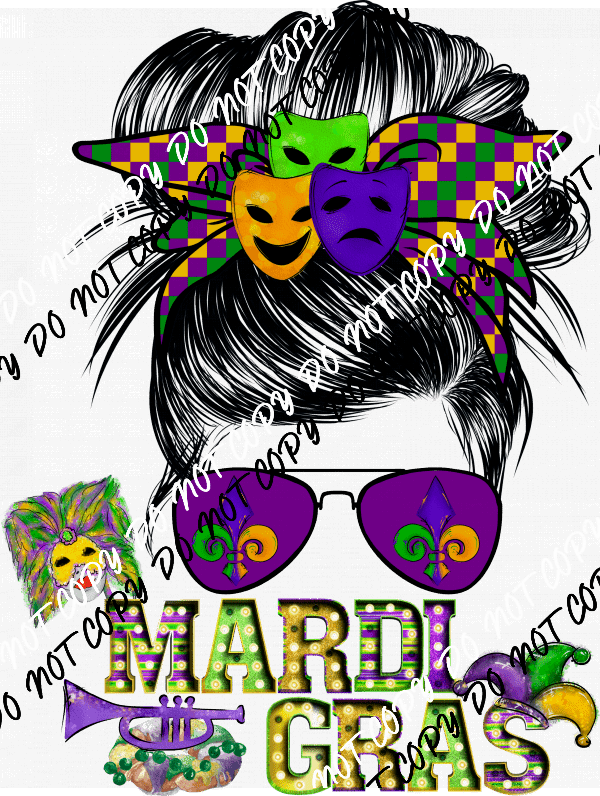 Mardi Gras Messy Bun DTF Transfer - We Print U Press DTF Transfers