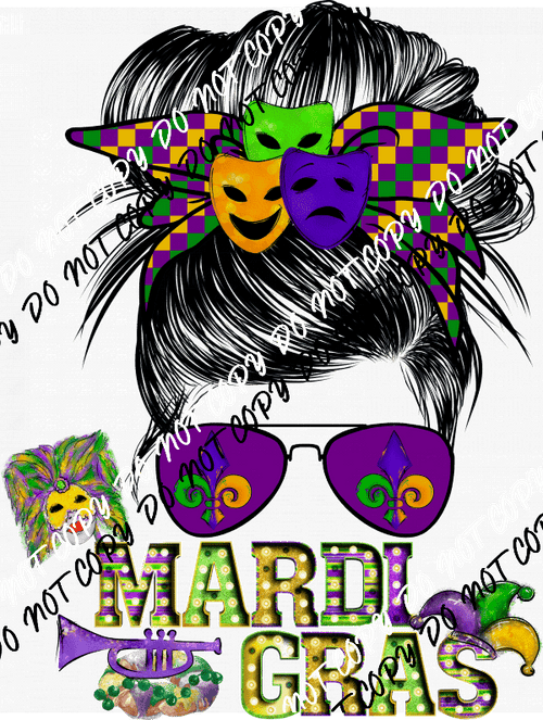 Mardi Gras Messy Bun DTF Transfer - We Print U Press DTF Transfers