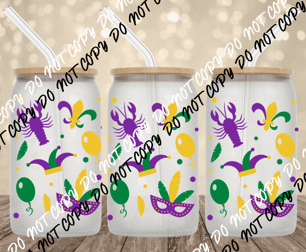 Mardi Gras UV Transfer for 16 oz Glass Can - We Print U Press DTF Transfers