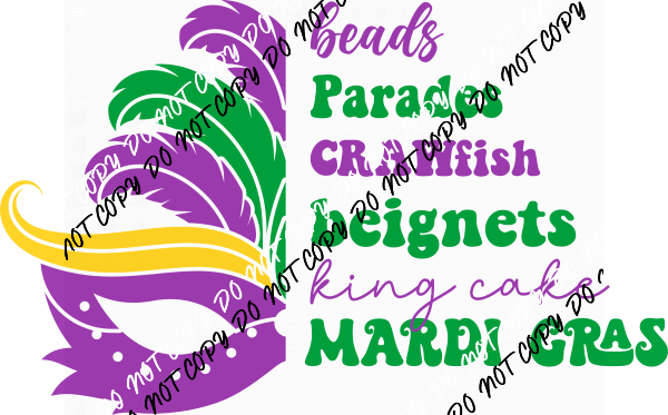 Mardi Gras Words with Mask DTF Transfer - We Print U Press DTF Transfers