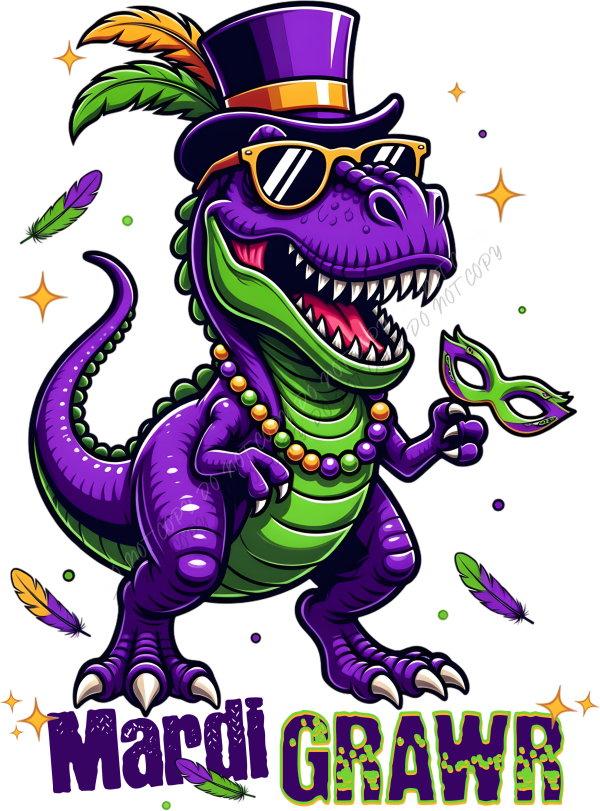 Mardi Grawr T-Rex DTF Transfer RTP DTF Transfers