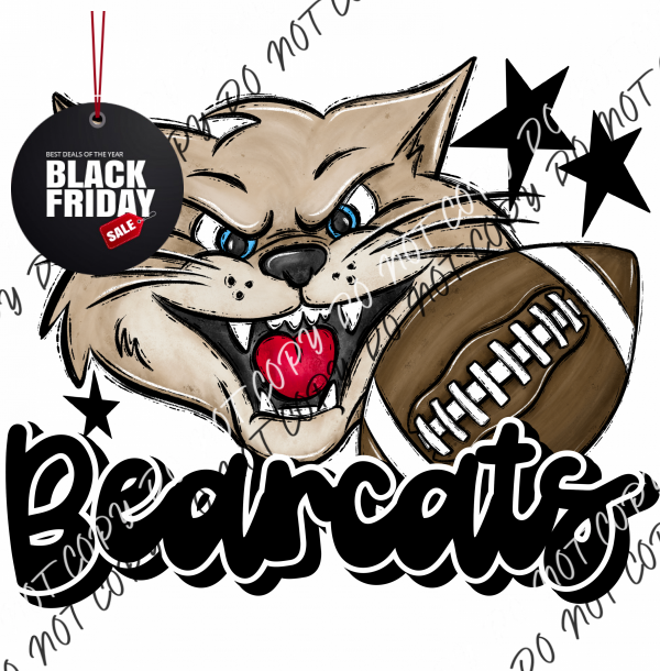 Mascot Bearcats Football Dtf Transfer (See Color Options) Pocket Size 3 / Black