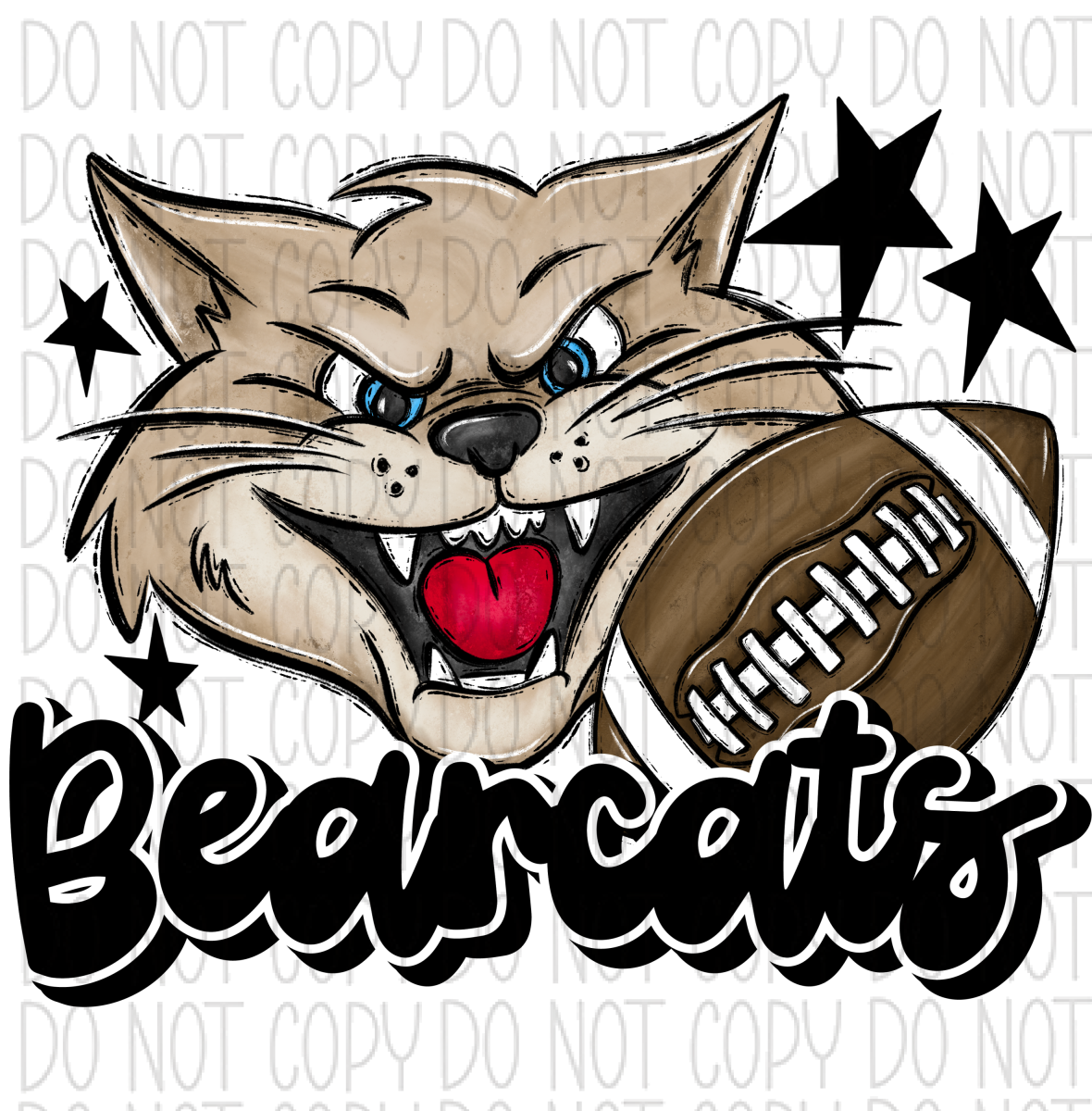 Mascot Bearcats Football Dtf Transfer (See Color Options) Pocket Size 3 / Black