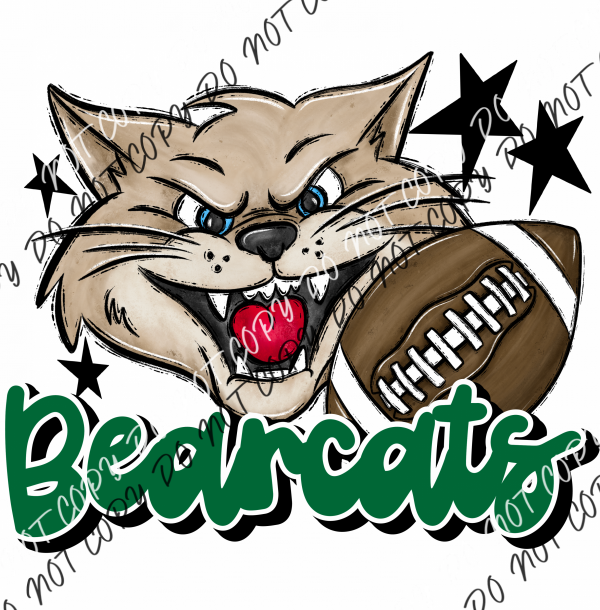 Mascot Bearcats Football Dtf Transfer (See Color Options) Pocket Size 3 / Green