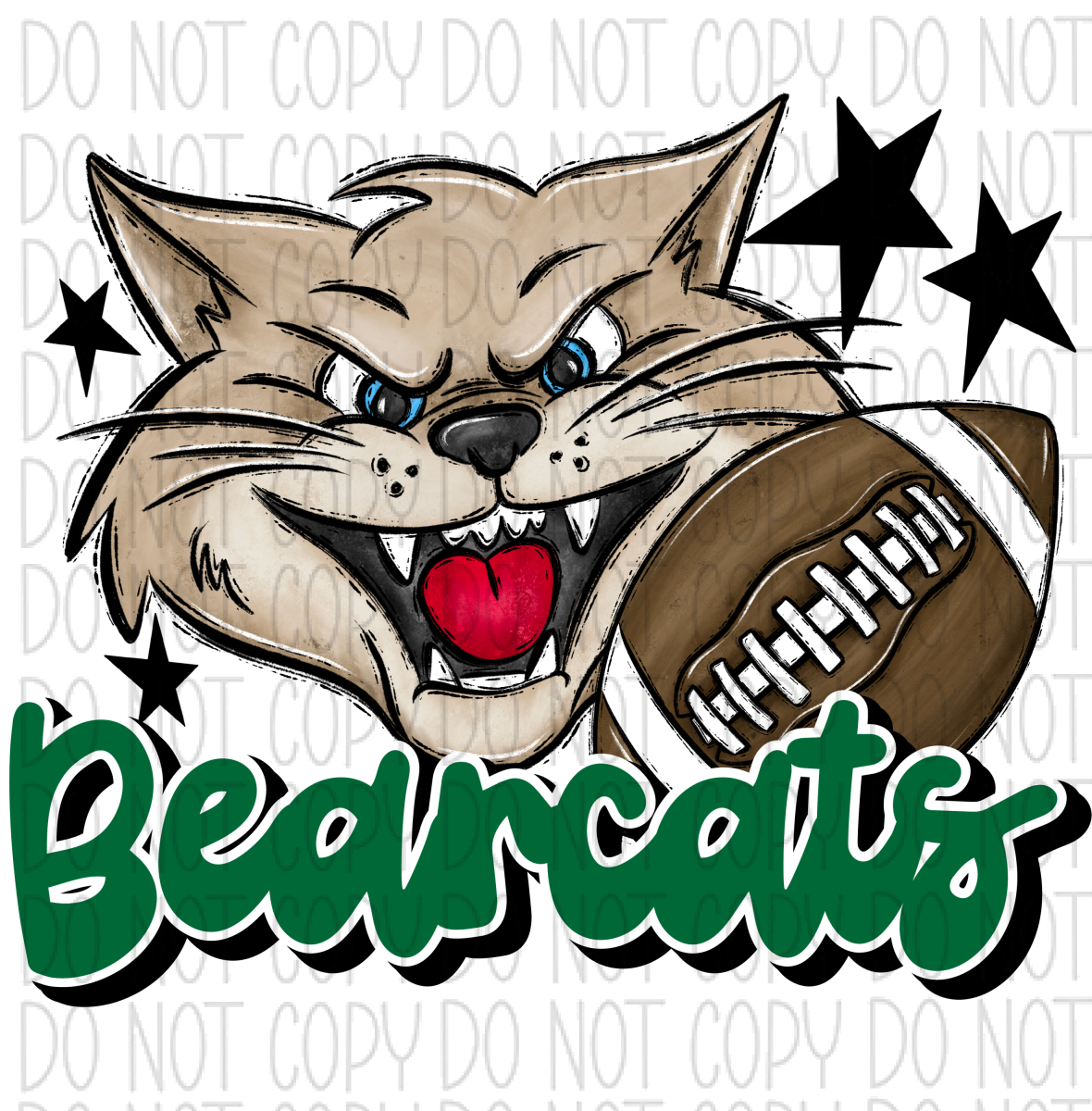 Mascot Bearcats Football Dtf Transfer (See Color Options) Pocket Size 3 / Green
