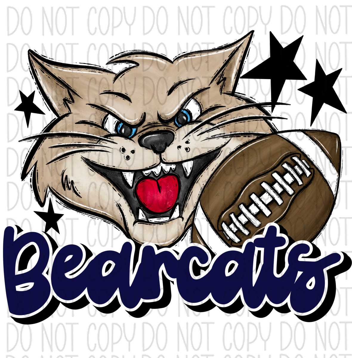 Mascot Bearcats Football Dtf Transfer (See Color Options) Pocket Size 3 / Navy Transfers