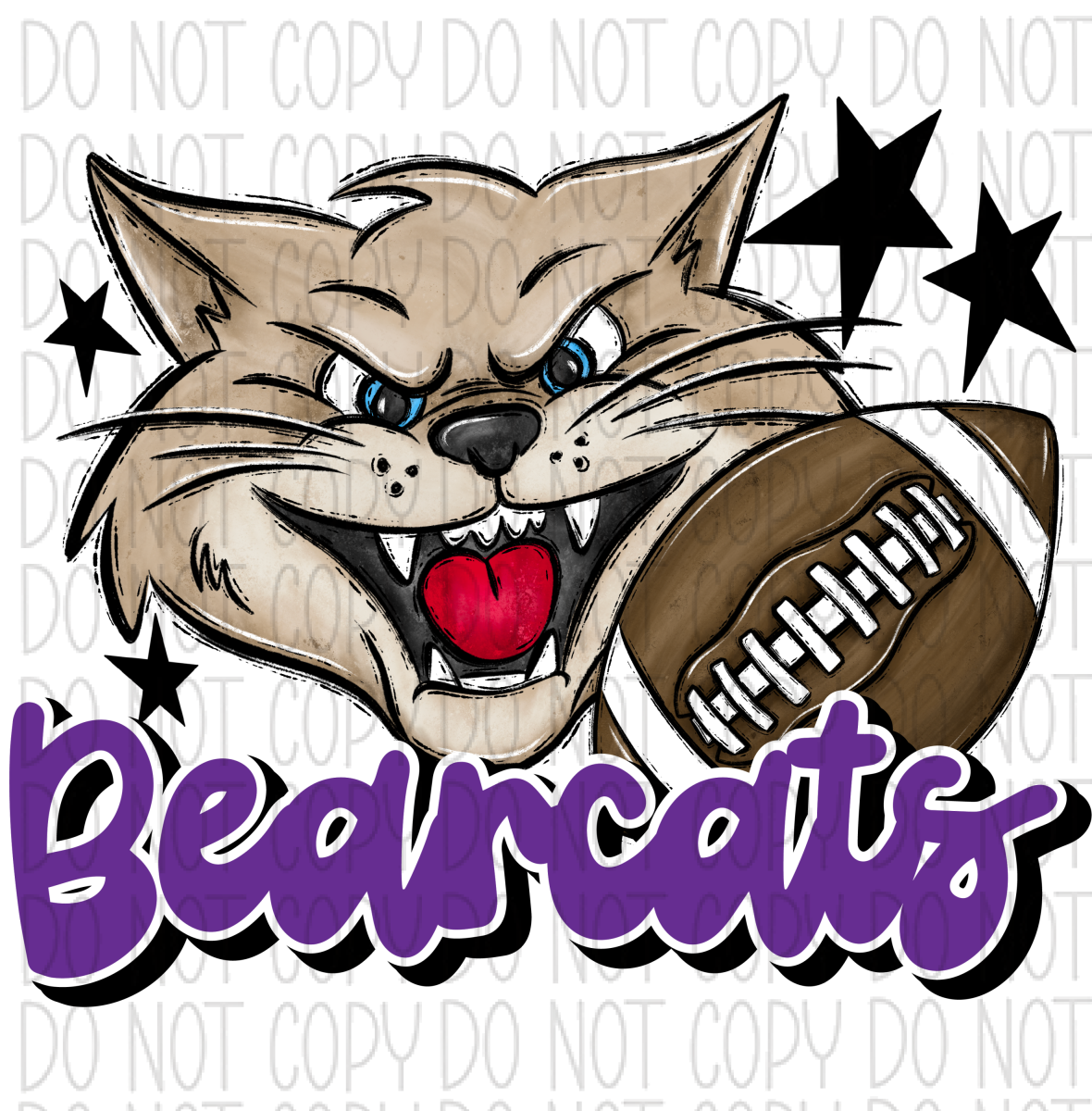 Mascot Bearcats Football Dtf Transfer (See Color Options) Pocket Size 3 / Purple