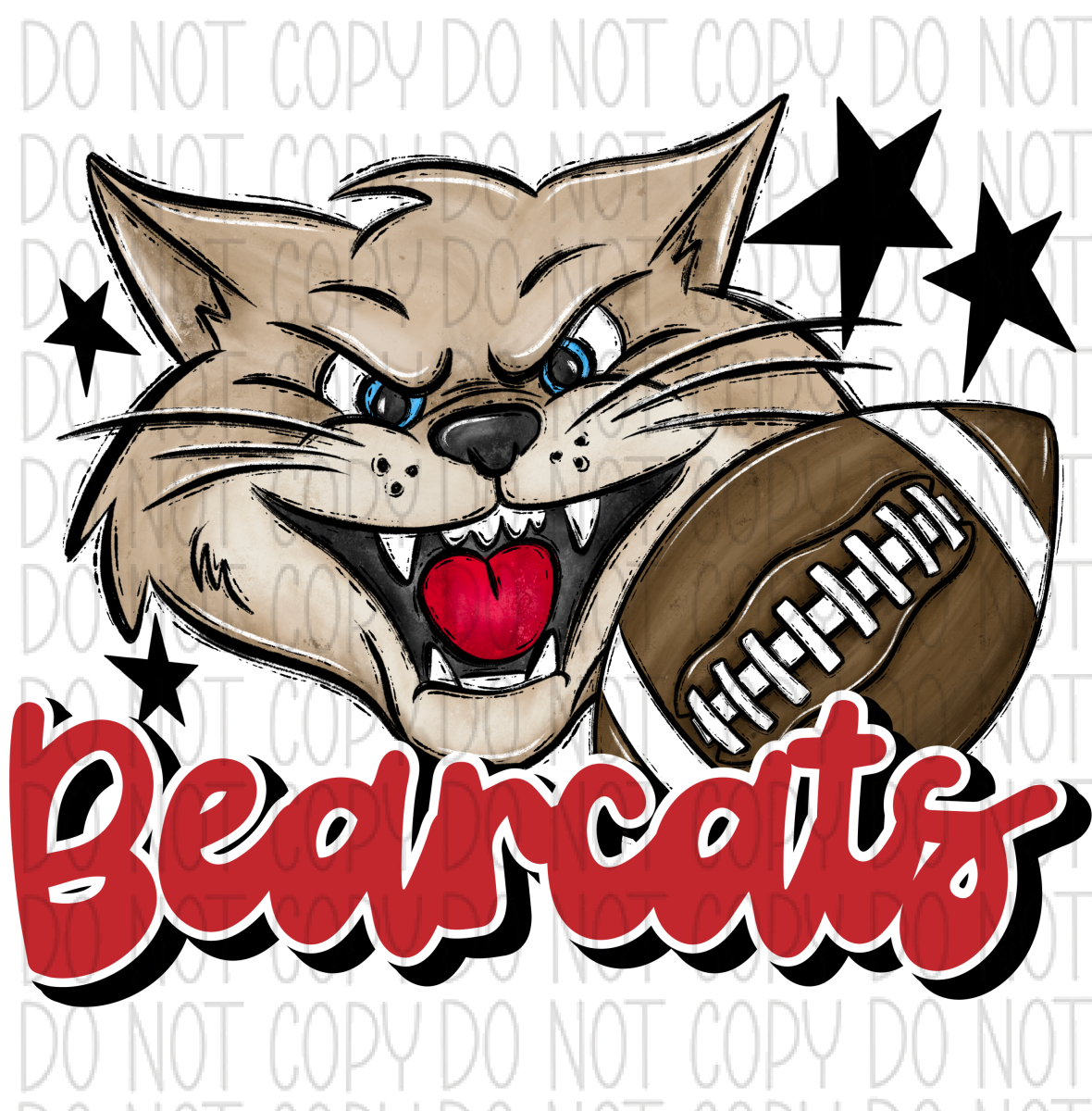 Mascot Bearcats Football Dtf Transfer (See Color Options) Pocket Size 3 / Red