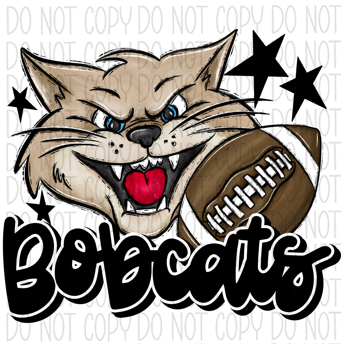 Mascot Bobcats Football Dtf Transfer (See Color Options) Pocket Size 3 / Black Transfers
