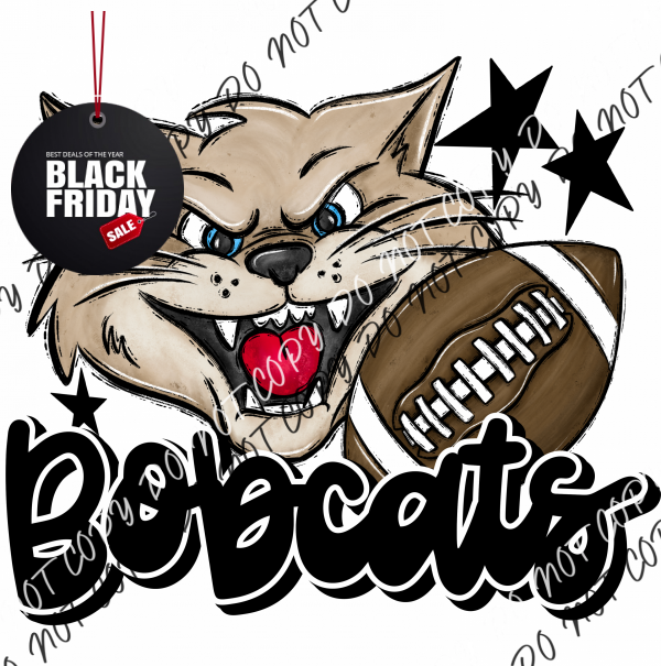 Mascot Bobcats Football Dtf Transfer (See Color Options) Pocket Size 3 / Black Transfers