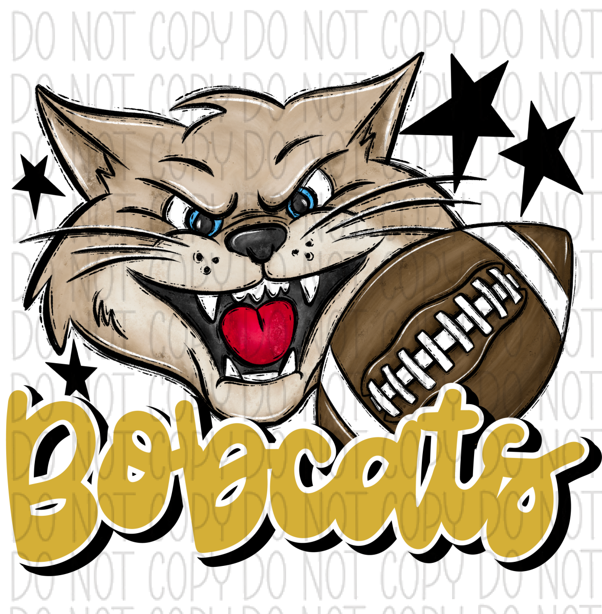 Mascot Bobcats Football Dtf Transfer (See Color Options) Pocket Size 3 / Gold Transfers